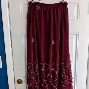 no-brand maxi skirt L/XL dark red gold embroidery